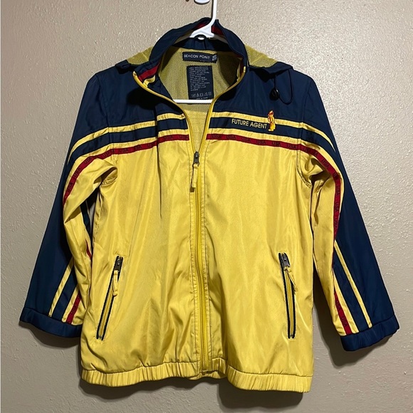 Vintage Beacon Point Yellow Blue Water Resistance Full Zip Jacket Youth M Hooded - Picture 1 of 9